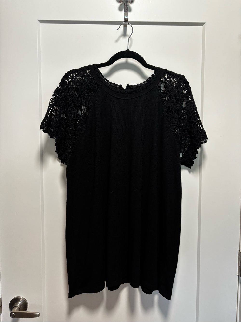 torrid Black Short Sleeve Tee with Crochet Lace Sleeves